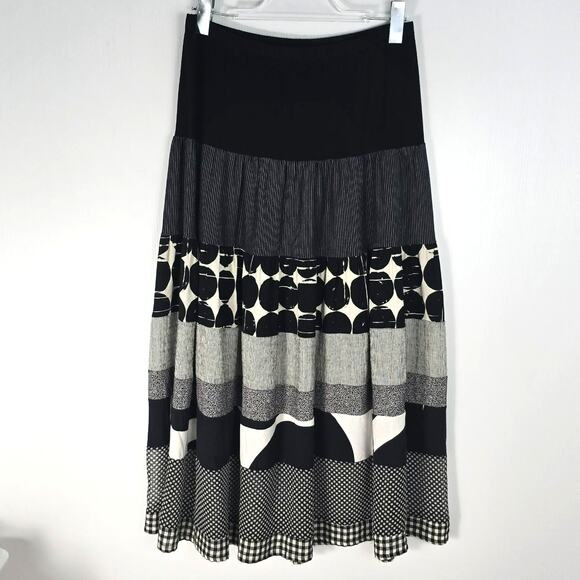 Alembika Black White Midi Skirt Mixed Print Horizontal Panels Size 2 US 8-10 - Picture 1 of 8